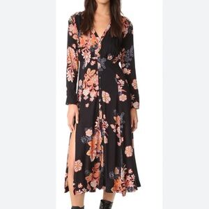 Free People Black Floral Midi Dress